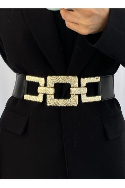 MODAM HİFA Gold Buckle Elastic Belt Dress Belt Shirt Belt Waist Belt Body Belt