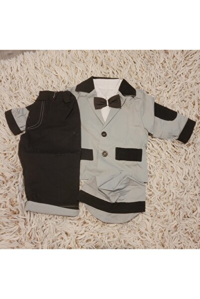 Handmade Minis Boutique Handmade Minis Boutique baptism suit, gray with black