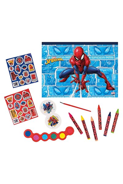 OEM Marvel Spiderman Coloring Set — 6 Wax Crayons, 6 Watercolors, Transparent Bag, 10 Pre-Printed Page