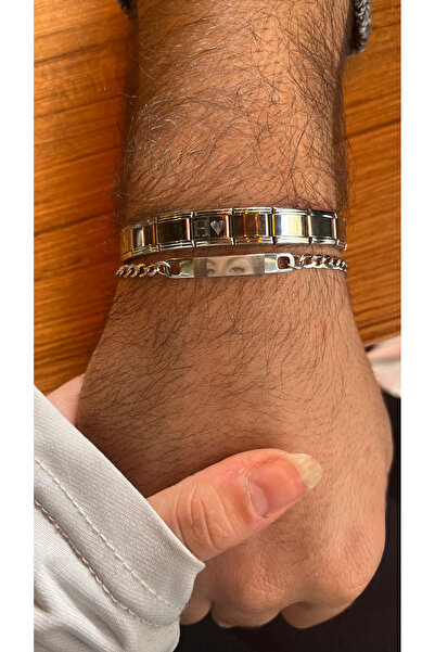 Çelik Göz Baskılı ve Harf İşlemeli Bileklik Set - En Güzel Hediye