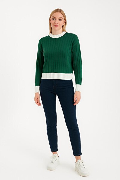 Sfg Life Moda Women's Crew Neck Ribbed and Striped Detail Crop Knitwear Short...