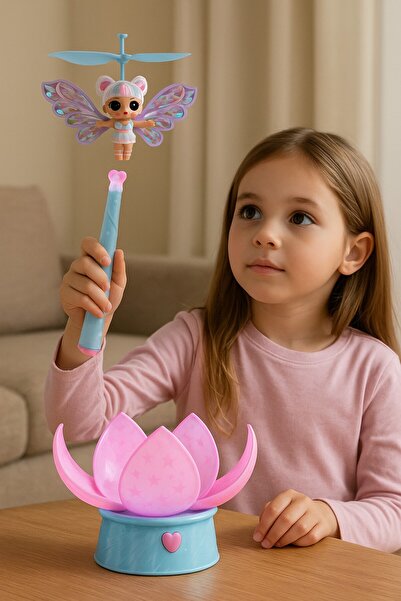TOYFEST L.O.L Sihirli Uçan Peri Bebek LED Işıklı Küre ve Sihirli Asa ile Uçan Oyuncak Kız Bebek - 1 ADET