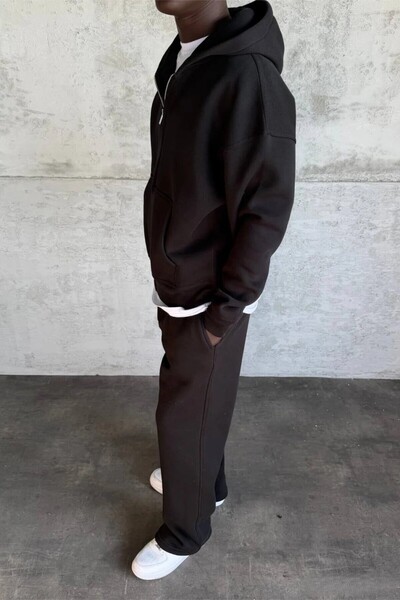 MADZEYMODA Men's Oversized Mold Fleece-Lined Black Bottom Top Tracksuit Set Ke-7029