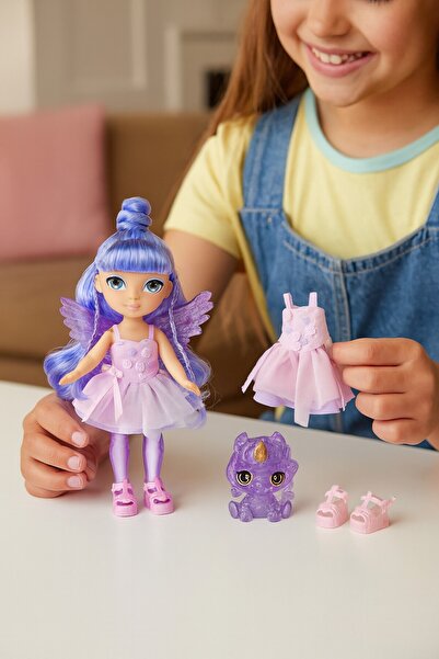 TOYFEST Rainbow High Littles Gökkuşağı Perisi Amethyst Willow Bebek Seti Kanatlı Mor Oyuncak - 14 CM