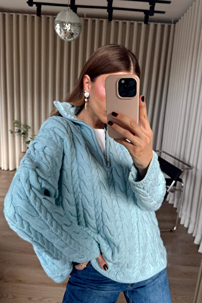 Sue Store Πουλόβερ με φερμουάρ Baby Blue