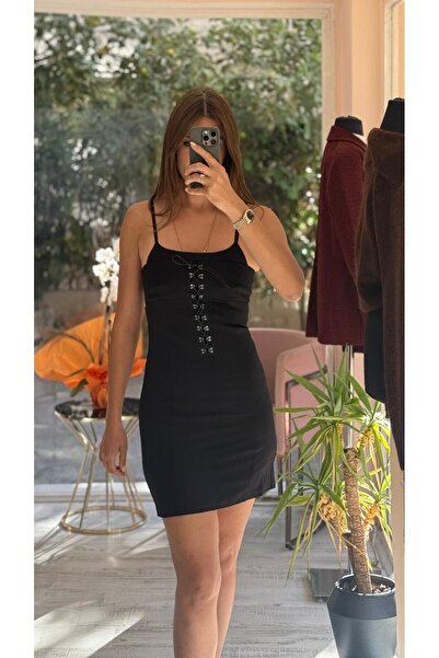 HANER BUTİK Black Strappy Mini Dress