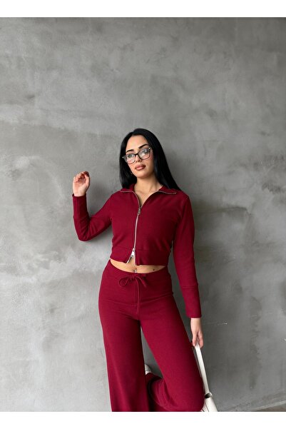EYLANA Women's Double Zipper Selanik Fabric Tracksuit Set