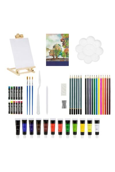 OEM Painting set with acrylic paint, easel & accessories - 62 pieces