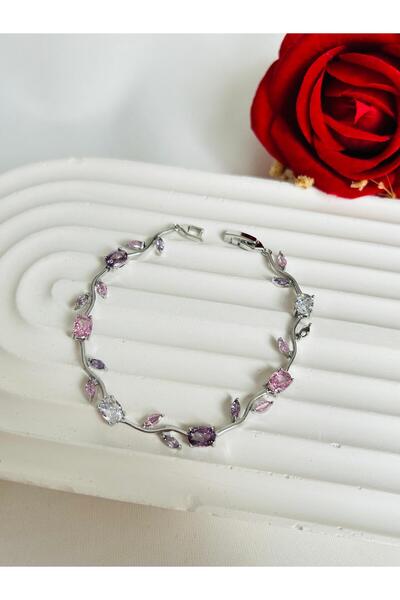 Roya Happiness RENKLİ TULİP GARDEN SU YOLU ÇİÇEK YAPRAK BİLEKLİK GÜMÜŞ RENK S...