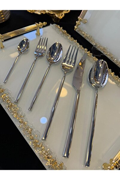 LOKMAN ZÜCCACİYE Nehi̇r Gloria 72 Pieces for 12 People 18/10 Steel Square Handle Fork Spoon Knife Set (with Cardboard Box)