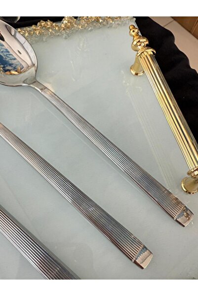 LOKMAN ZÜCCACİYE Nehi̇r Maria 72 Pieces for 12 People 18/10 Steel Striped Model Cutlery Set (with Cardboard Box)