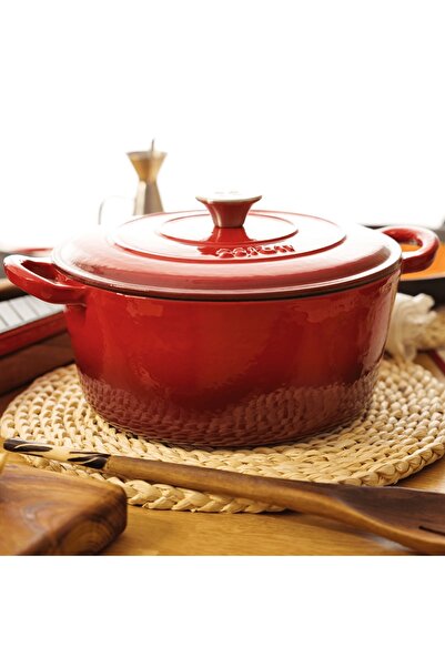 Lätt Home Enameled cast iron pot with lid, 4.8L, 26cm, Cocotte Dutch oven type, Cherry red