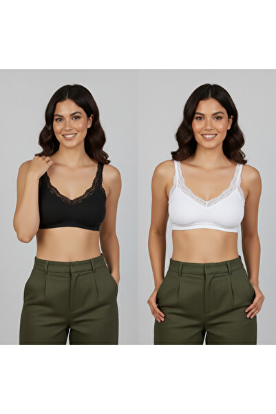 EcoFit حمالة صدر نسائية بحمالات خيطية ودانتيل مع بطانة، عبوة اقتصادية من قطعتين