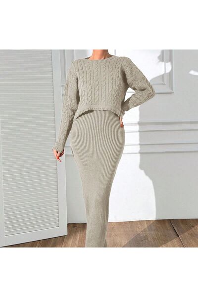 Jinx Wear Fashion Women's Acrylic Solid Color Off Shoulder Sweater and Knit Dress Set