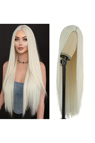 animis beauty Peruca Blond deschis, fibra sintetica Premium cu aspect , par lung drept, fara breton, 70 cm