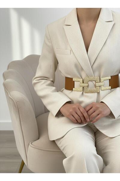 MODAM HİFA Gold Buckle Elastic Belt Dress Belt Shirt Belt Waist Belt Body Belt