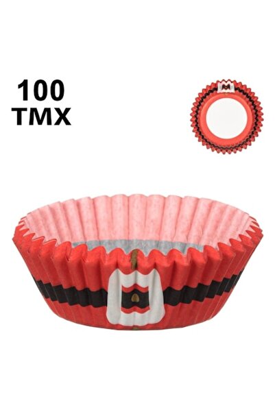 OEM Christmas Red Baking Cups, Set of 100, 10.5 cm, Santa Belt Pattern