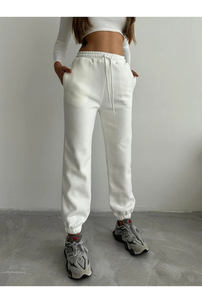 ZENGEZUR MALL Mtxdpn 3 Thread Sh Fleece-Lined Leg Elasticated Tracksuit White İs001 (220733) (Size: L)