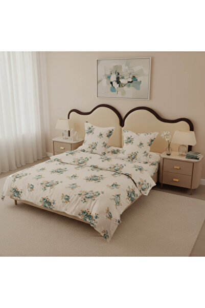 Casa Pucioasa King-size 4-piece bedding set - Green Rose (200 cm x 200-230 cm)