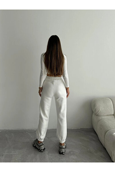 ZENGEZUR MALL Mtxdpn 3 Thread Sh Fleece-Lined Leg Elasticated Tracksuit White İs001 (220733) (Size: L)