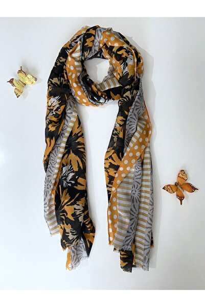 GOX شال قطني مزدوج اللون منقوش بالزهور