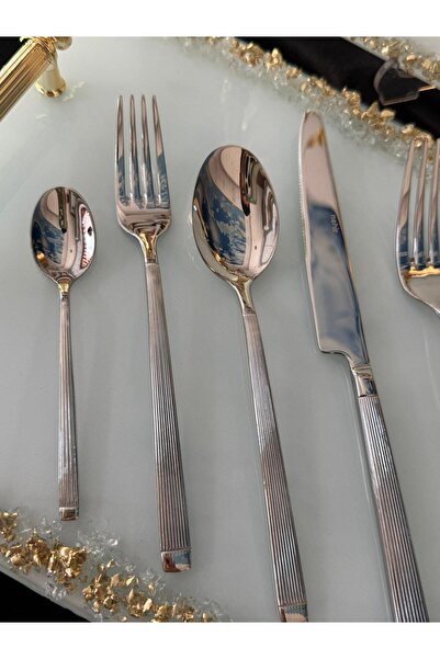 LOKMAN ZÜCCACİYE Nehi̇r Maria 72 Pieces for 12 People 18/10 Steel Striped Model Cutlery Set (with Cardboard Box)