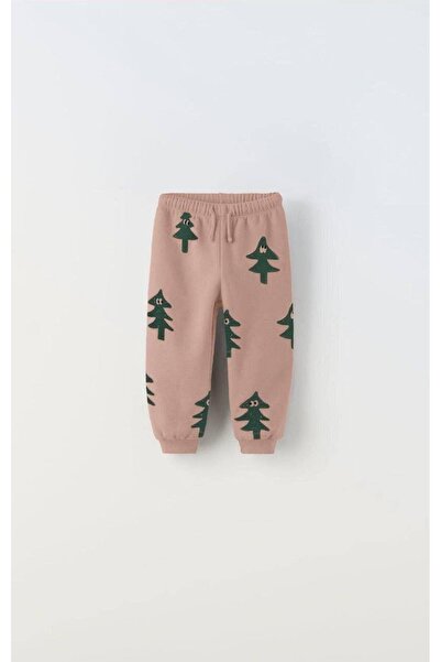 Magu Unisex Children's Cotton Beige Tree Patterned Sweatshirt and Sweatpants Set – Comfortable Fit