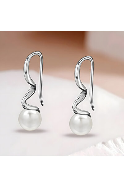 BUNILU Cercei spiralati din argint cu perla
