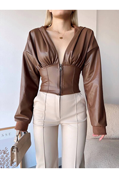 ZENGEZUR MALL Mtxdpn Hooded Half Zip Jacket Brown H24116 (214950) (Size: m)