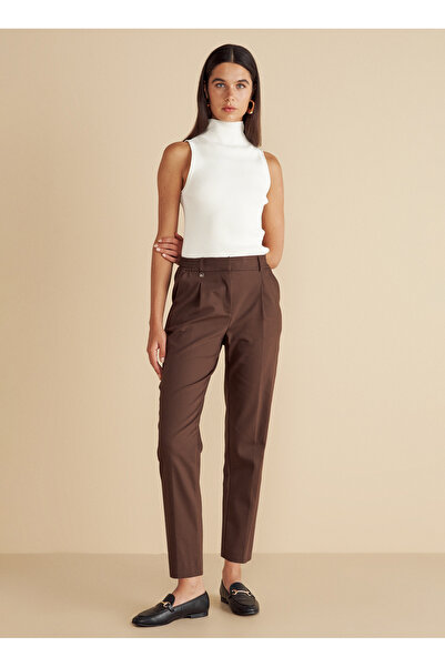BROOKS BROTHERS Normal Bel Regular Fit Kahve Kadın Pantolon Metal Logo Detayl...