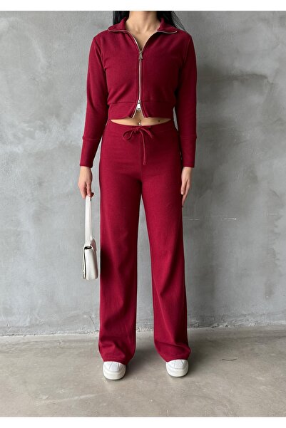 EYLANA Women's Double Zipper Selanik Fabric Tracksuit Set