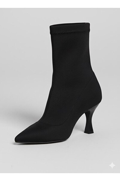softoria shoes Kadın Siyah Streç Kumaş Topuklu Bot