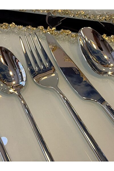 LOKMAN ZÜCCACİYE Nehi̇r Gloria 72 Pieces for 12 People 18/10 Steel Square Handle Fork Spoon Knife Set (with Cardboard Box)