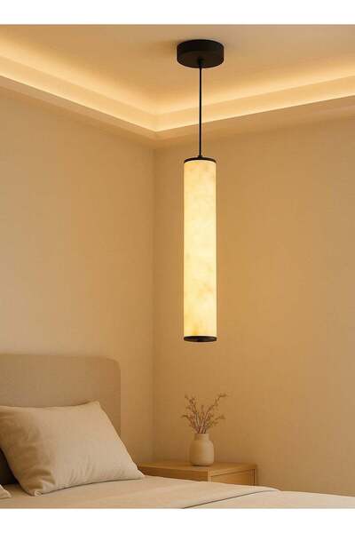 Generic Black Marble Hanging Pendant – Warm Yellow LED – 40 cm – 2 m Cable