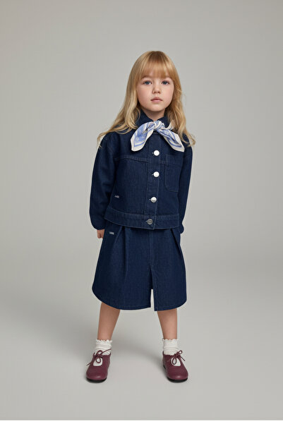 Magu Girls' Cotton Denim Jacket and Pleated Denim Skirt Set