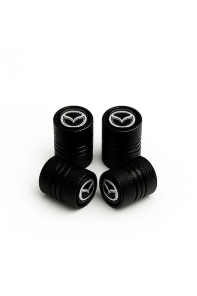 OEM Set de 4 capace de supapă Mazda – aluminiu negru, logo oficial