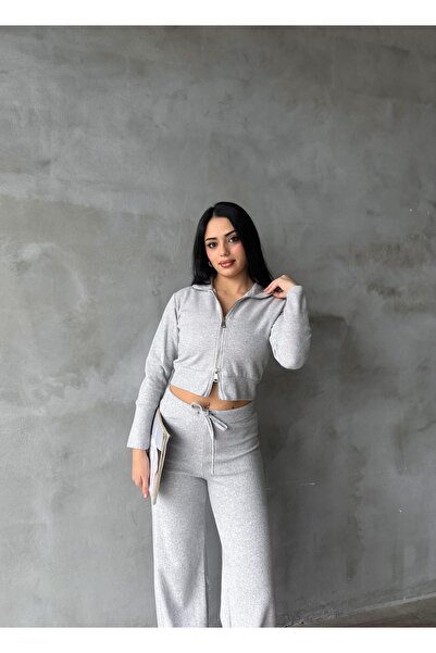 EYLANA Women's Double Zipper Selanik Fabric Tracksuit Set