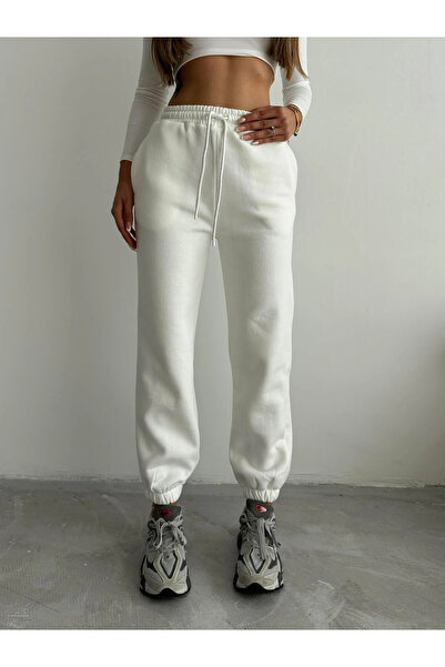 ZENGEZUR MALL Mtxdpn 3 Thread Sh Fleece-Lined Leg Elasticated Tracksuit White İs001 (220733) (Size: L)