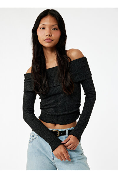 Koton Tek Omuz Yaka Antrasit Kadın Bluz 6WAL10196IK