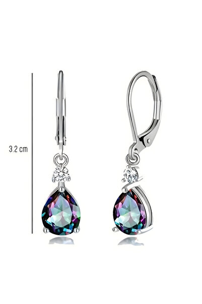 BUNILU Silver teardrop earrings with purple zirconia stone