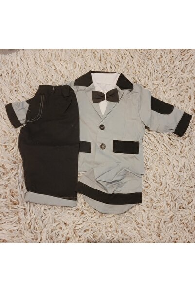 Handmade Minis Boutique Handmade Minis Boutique baptism suit, gray with black