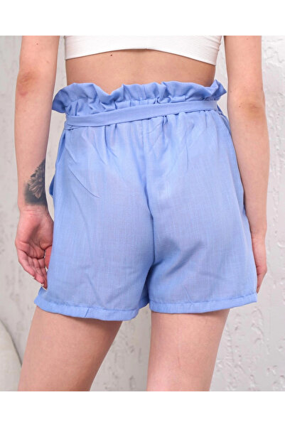 ZENGEZUR MALL Mtxdpn Belted Linen Shorts Blue S255265 (221026) (Size: S)