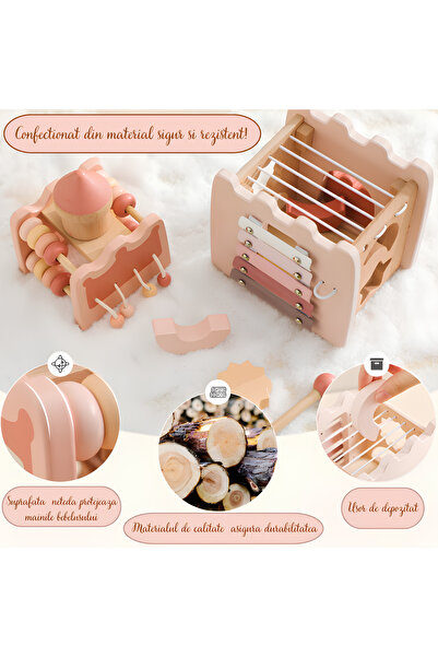 Arelair Magic Box Educational Toy Cube Activities 7 in 1 Castle, Xylophone, Shape Sorting, Pink