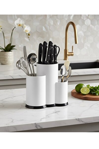 maisone home Modern White Spoon and Knife Set |   3-Compartment Countertop Ki...