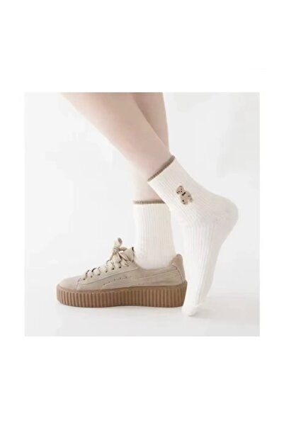 Bestrend Set of 6 Teddy Bear Patterned Unisex College Tennis Socks