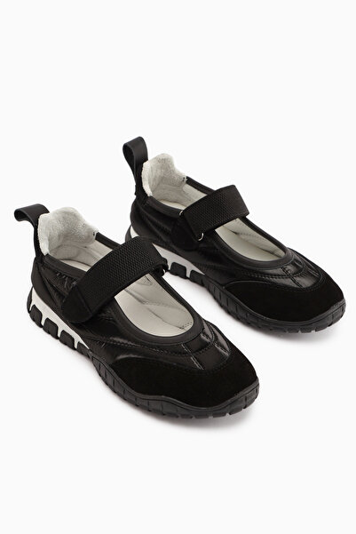 Limoya Nora Black Fur Velcro Sports Ballerinas