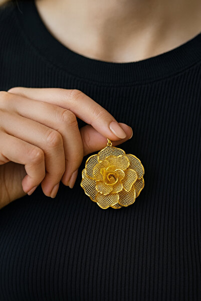 NYR Gold Silver Altın Kaplama 925 Ayar Gümüş Çiçek Kolye Ucu – 6,5 cm – 3 Model