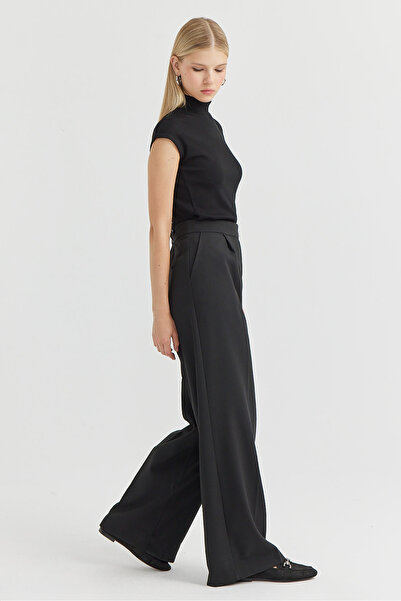 PAULMARK Γυναικείο παντελόνι με φαρδύ πόδι με λεπτομέρεια με ζώνη