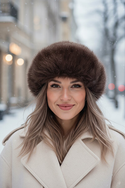 Kapin Kalpak Şapka Kahverengi Suni Kürk Yumuşak Doku