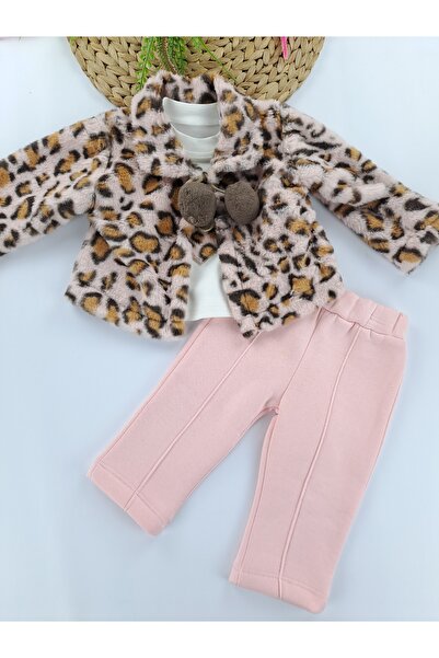 Butik Baby Girl Kids Plush Vest Set Triple Set Body Vest Pants Winter Premium Quality